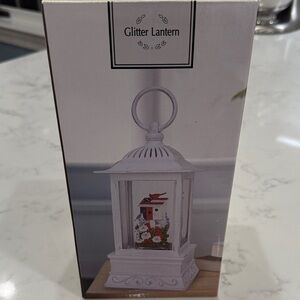 Charming White Glitter Lantern with Birdhouse Accent
